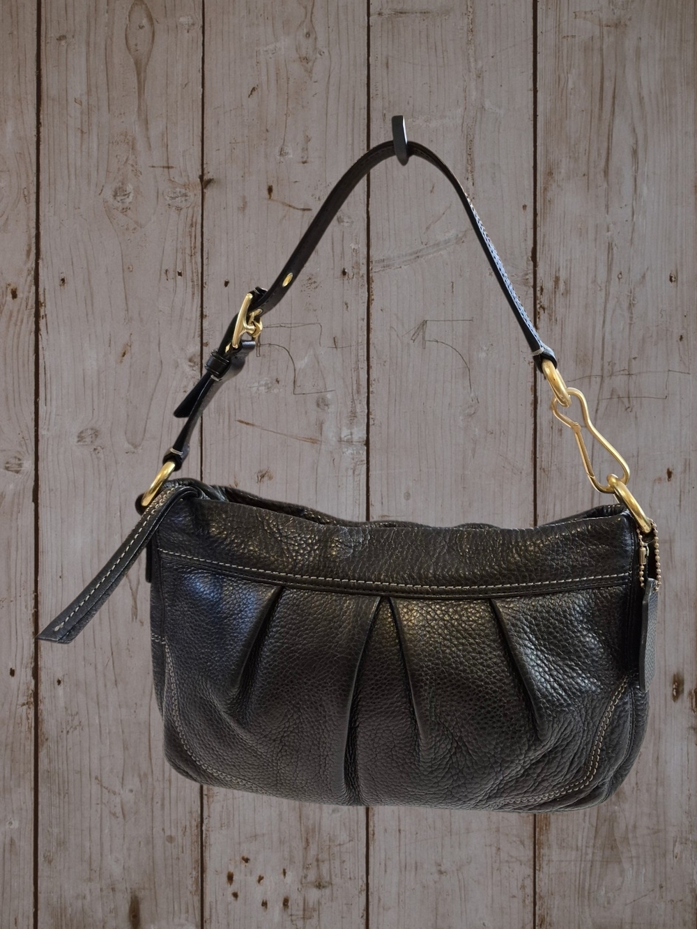 Coach Black Pebbled Leather Hampton Hobo Bag with Gold Hardware